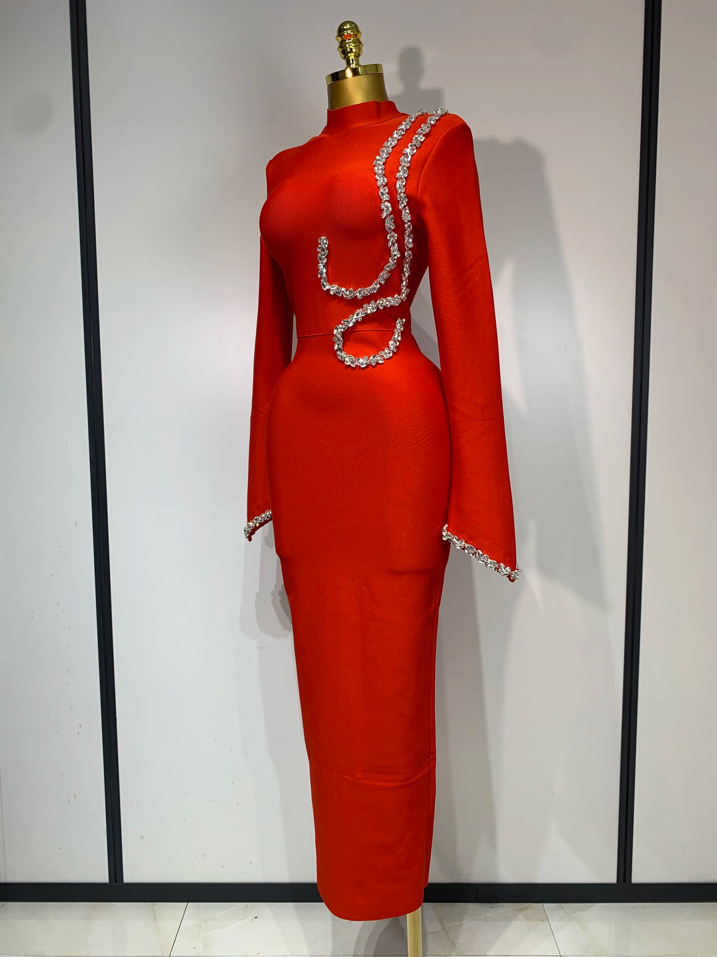 ✨Luxury Women Sexy Long Sleeve Diamonds Maxi Long Bodycon