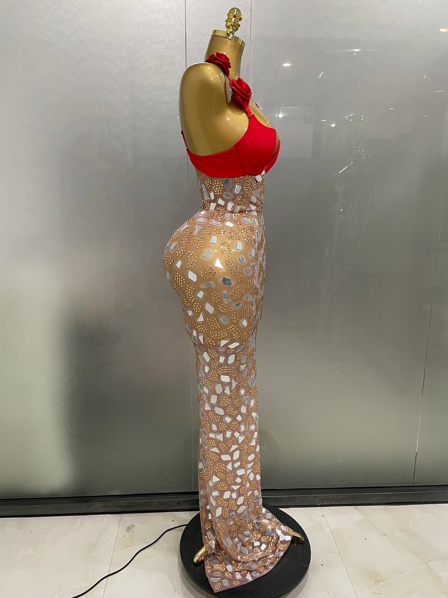 ✨ Luxury Sparkle Rose Mesh Rhinestone Evening Gown – Edición Elite