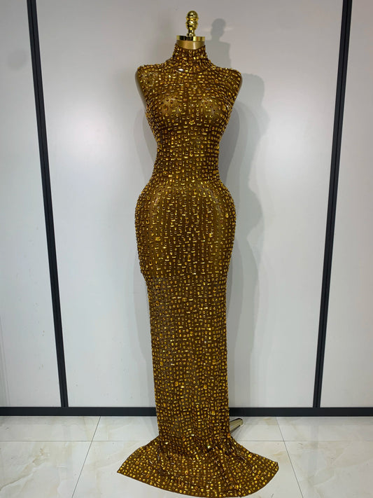 ✨Luxury Sparkly Rhinestone Mesh Long Dress – Sexy Elegant Evening & Birthday Gown