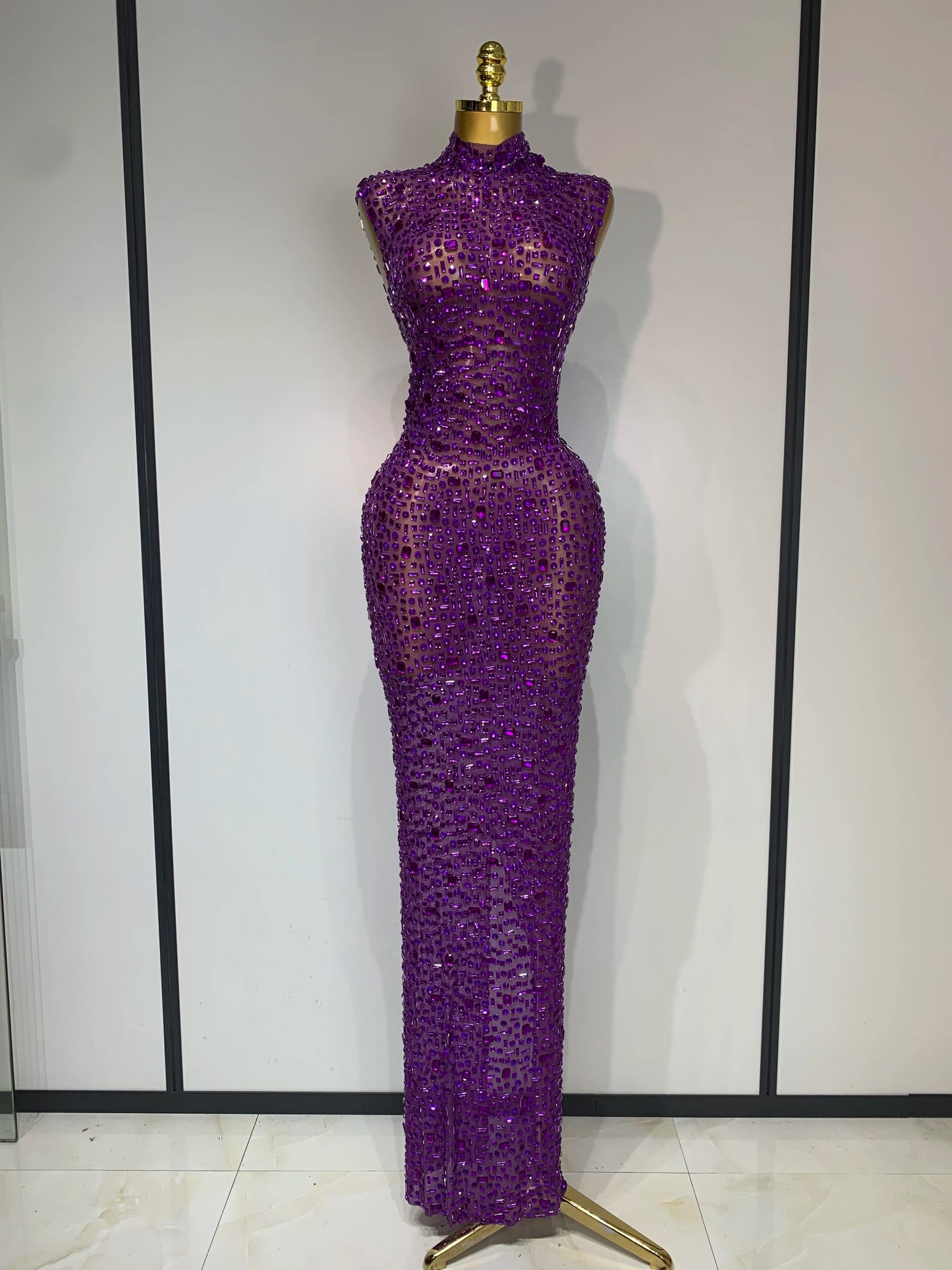 ✨Luxury Sparkly Rhinestone Mesh Long Dress – Sexy Elegant Evening & Birthday Gown