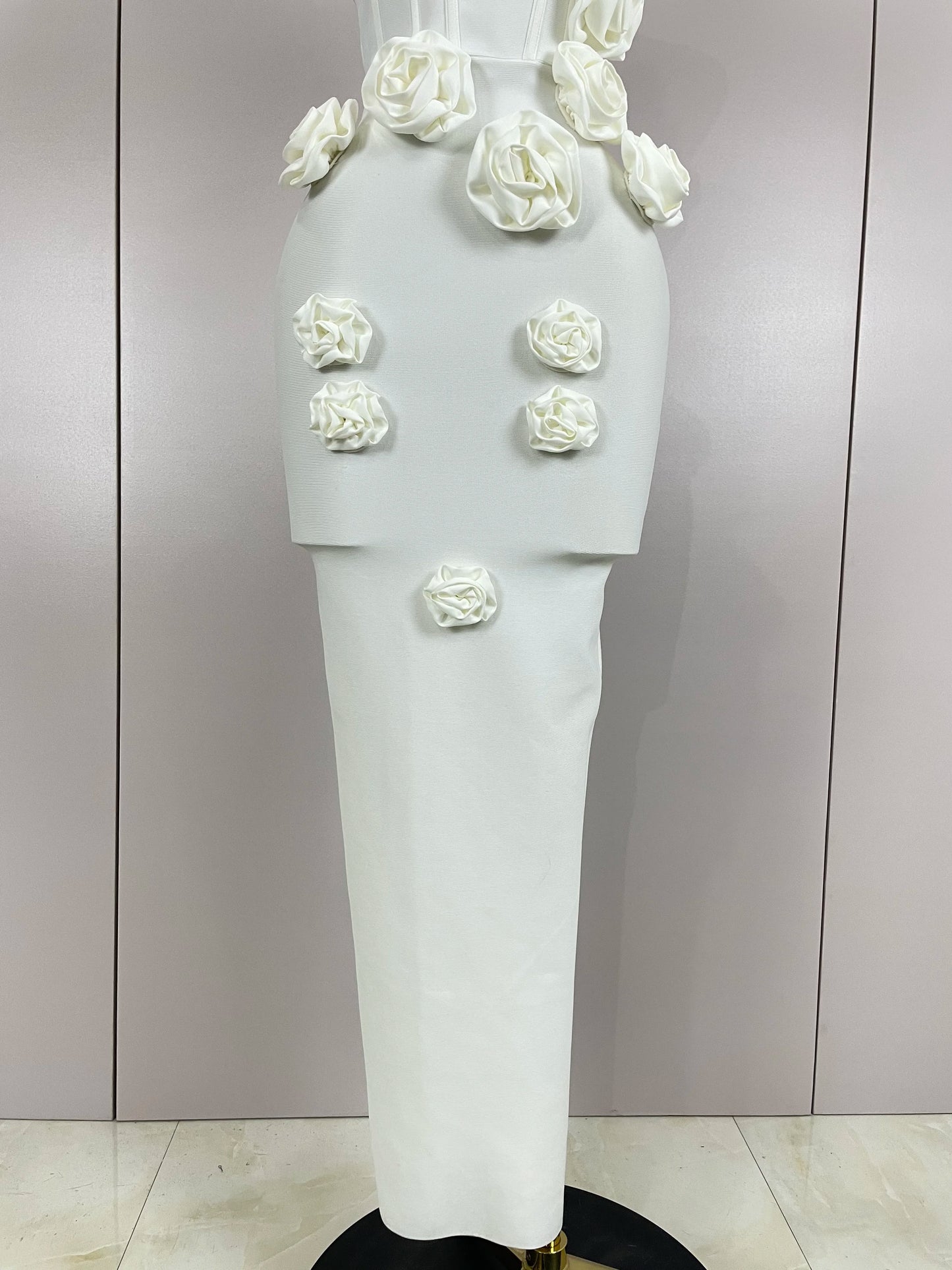 Strapless 3D Flower Bandage Maxi Dress – Elegant Evening Gown