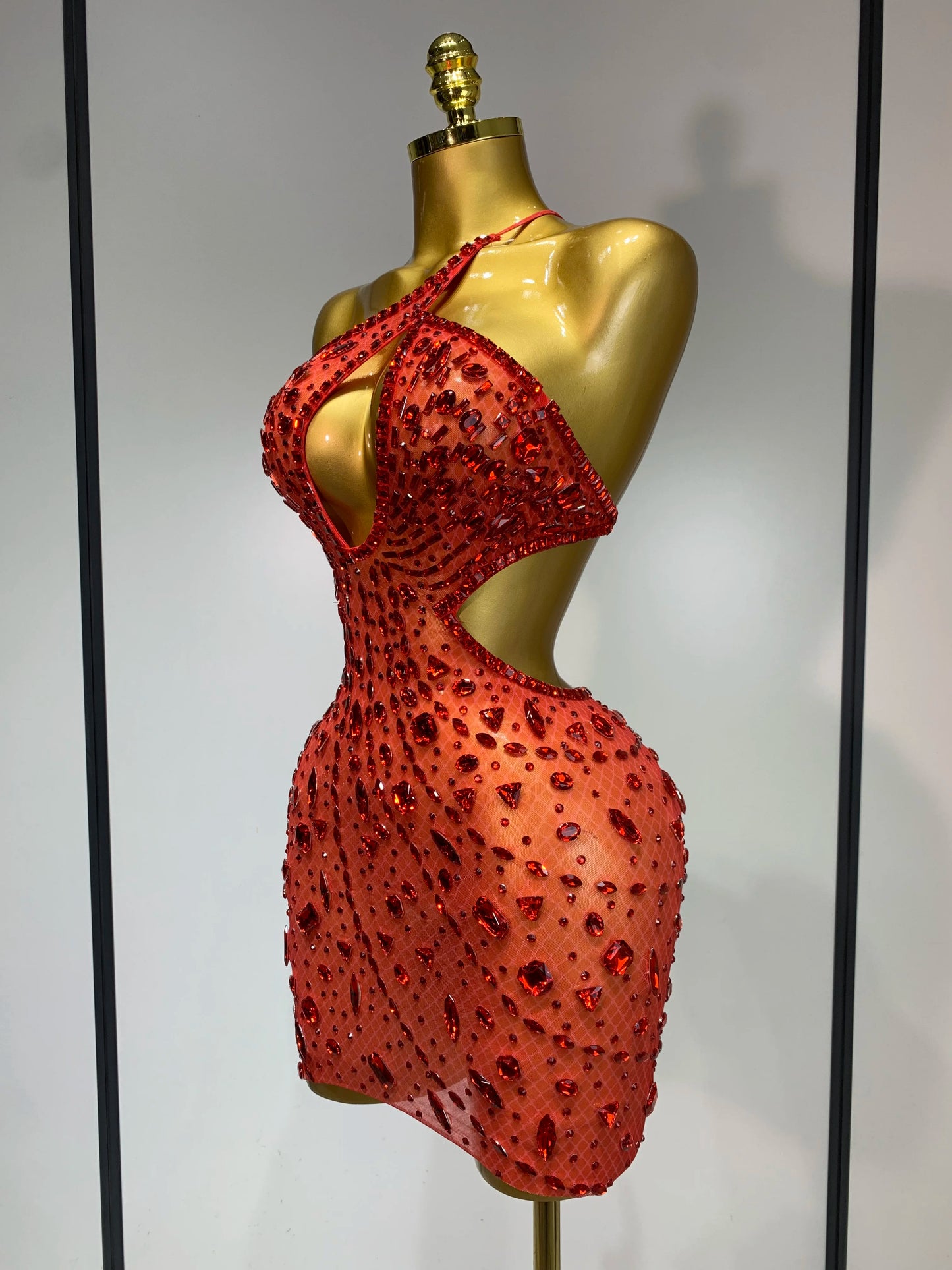 Sexy Backless Hollow Out Diamond Evening Prom Gown Birthday Luxury Celebrate Stage Nightclub Outfit