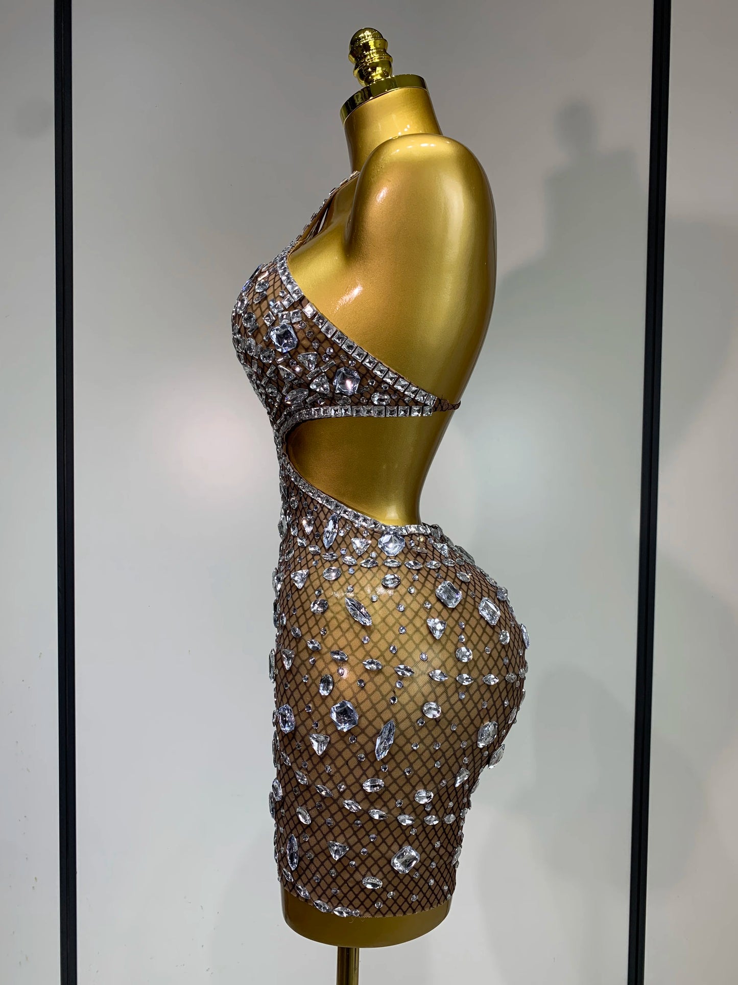 Sexy Backless Hollow Out Diamond Evening Prom Gown Birthday Luxury Celebrate Stage Nightclub Outfit