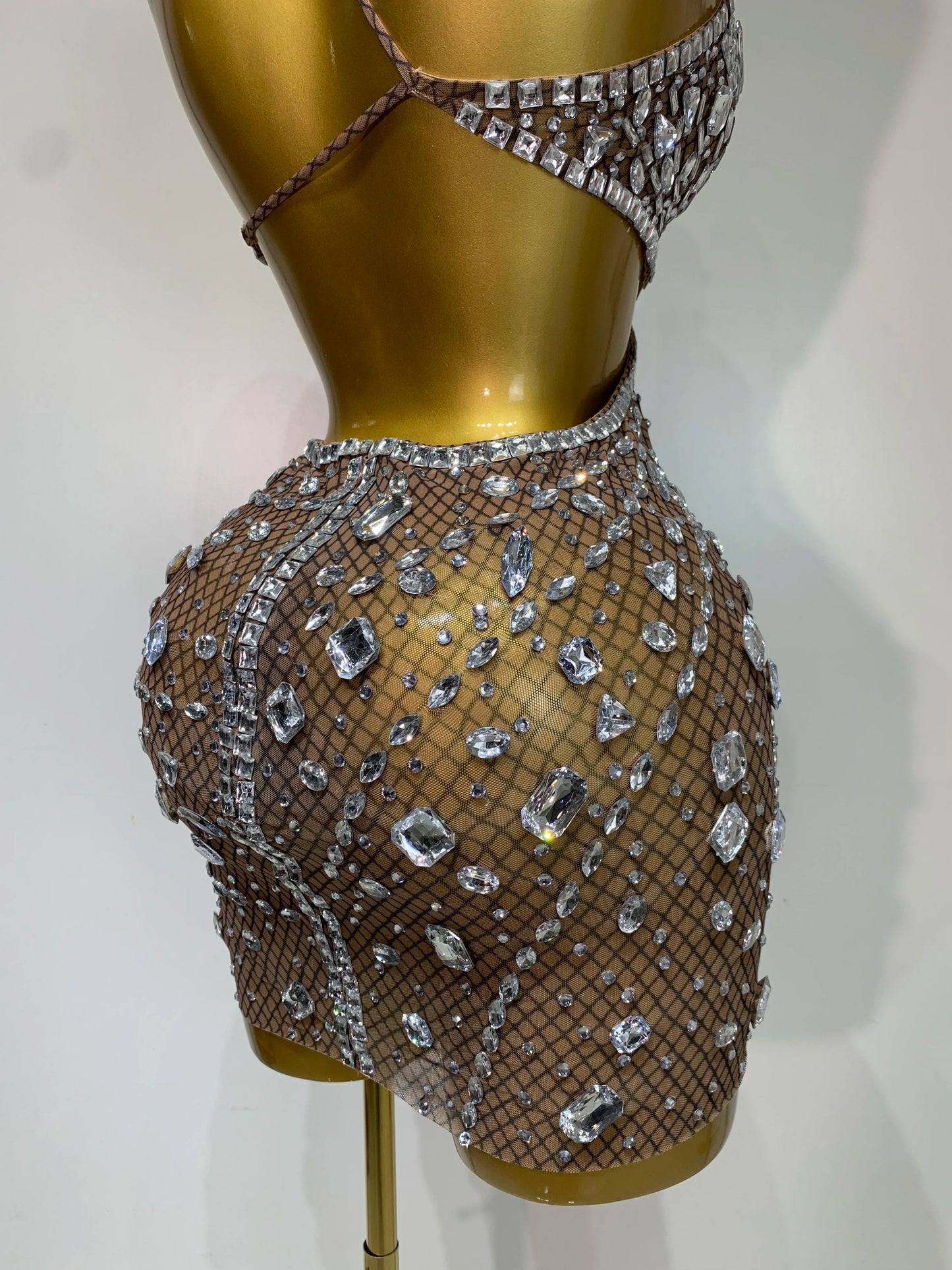 Sexy Backless Hollow Out Diamond Evening Prom Gown Birthday Luxury Celebrate Stage Nightclub Outfit