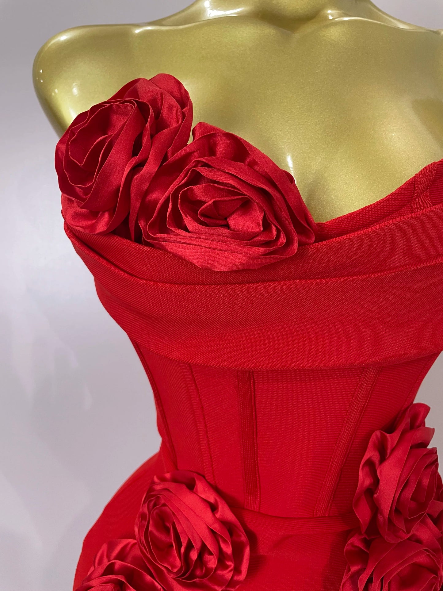 Strapless 3D Flower Bandage Maxi Dress – Elegant Evening Gown