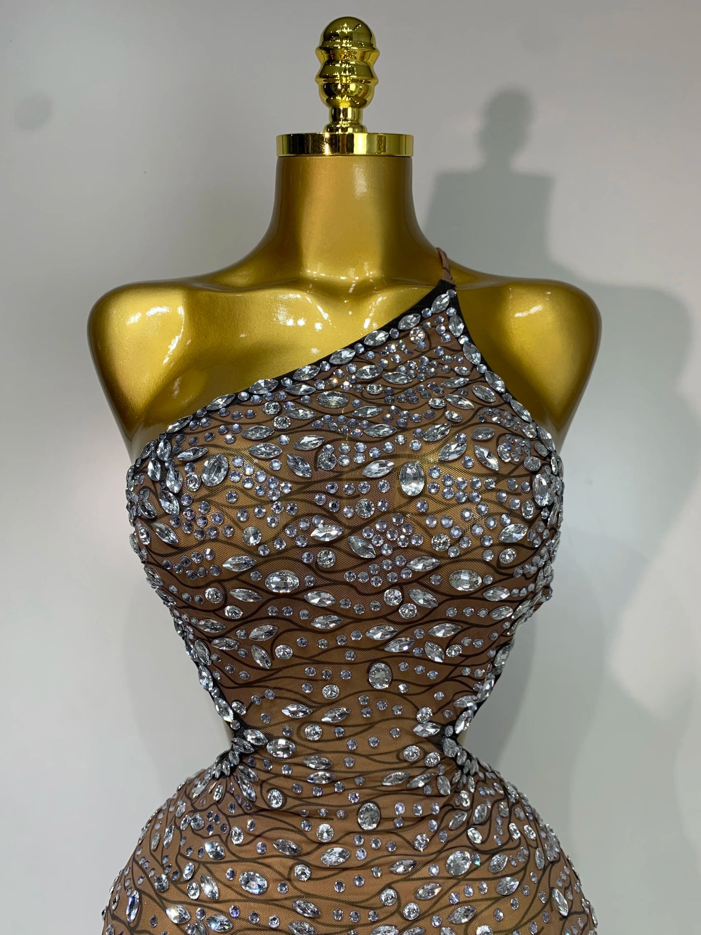 Sexy Backless Hollow Out Diamond Evening Prom Gown Birthday Luxury Celebrate Stage Nightclub Outfit