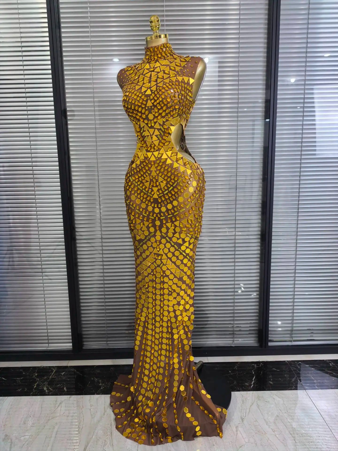 ✨Luxury Shiny Mirror Rhinestones Hollowed-out Long Dress