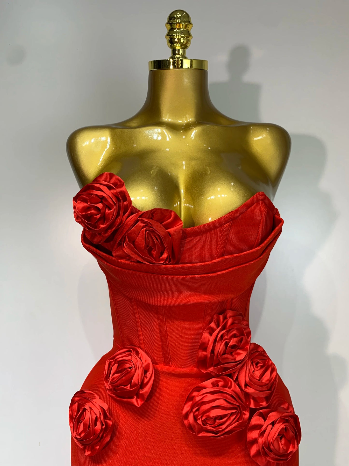 Strapless 3D Flower Bandage Maxi Dress Elegant Evening Gown with Detailed Floral Embellishments for Special Occasions