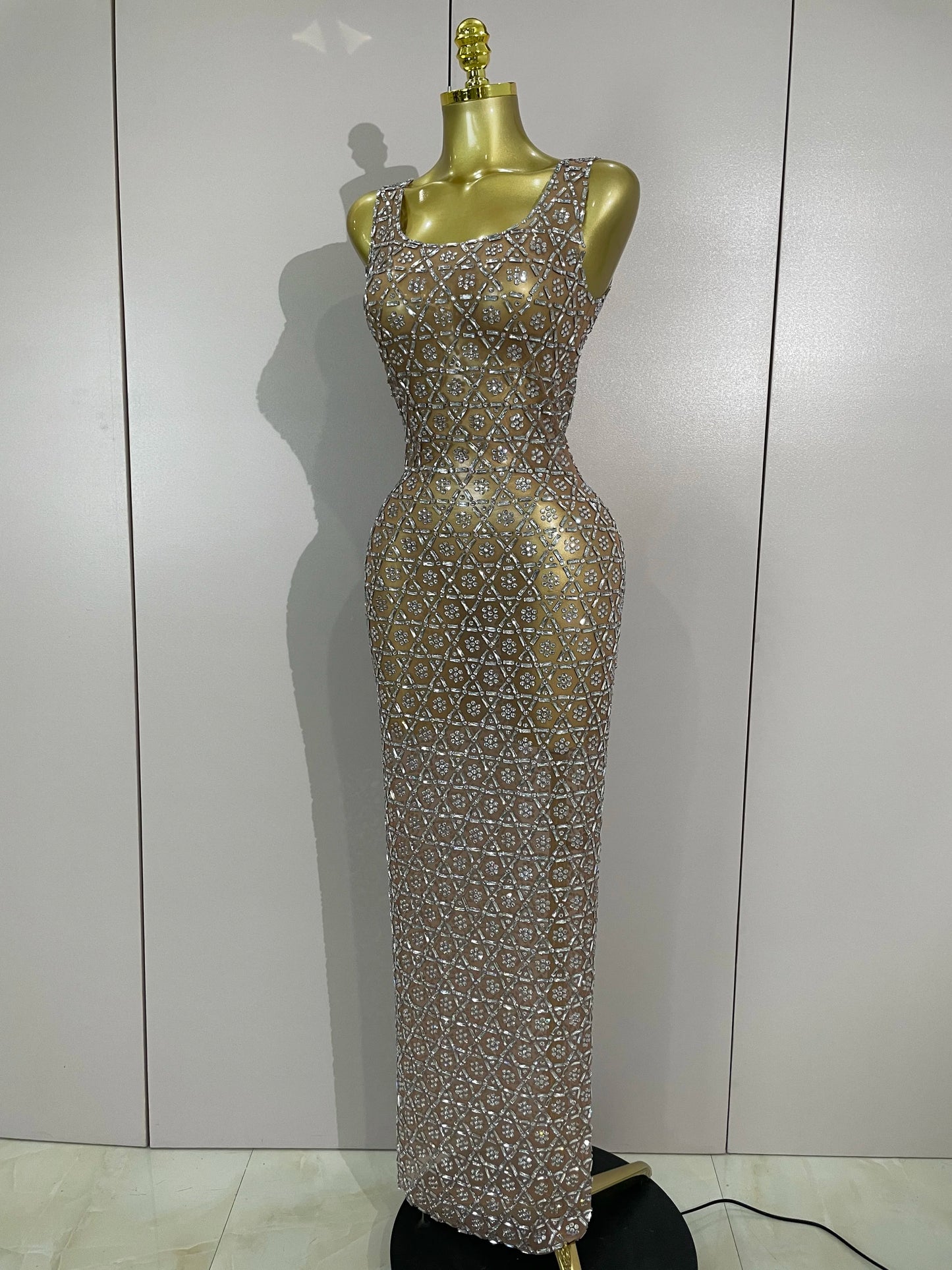 ✨luxury Elegant Sparkly Rhinestone Mesh Long Dress – Sexy Bodycon Evening & Party Gow