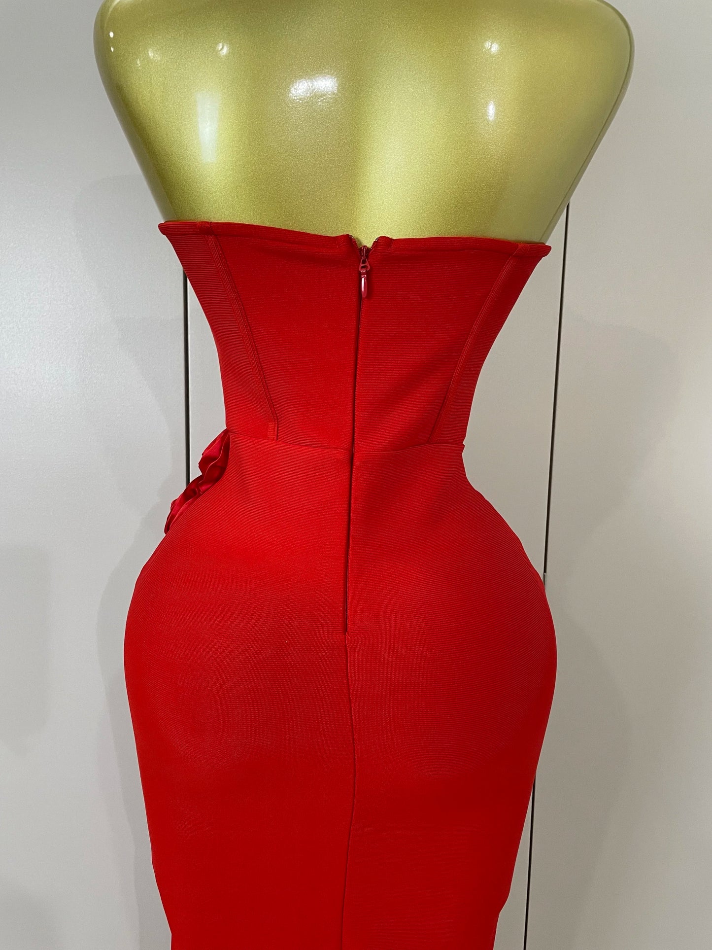 Strapless 3D Flower Bandage Maxi Dress – Elegant Evening Gown