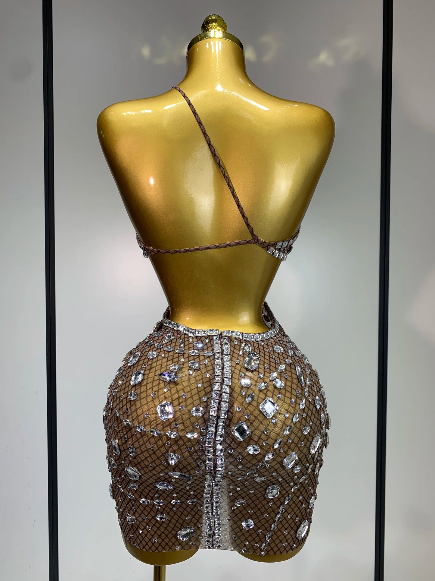 Sexy Backless Hollow Out Diamond Evening Prom Gown Birthday Luxury Celebrate Stage Nightclub Outfit