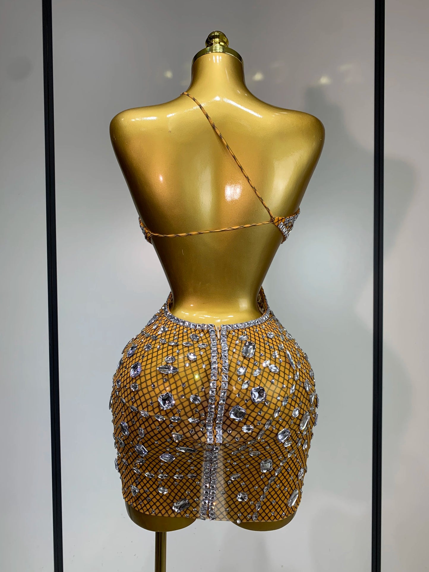 Sexy Backless Hollow Out Diamond Evening Prom Gown Birthday Luxury Celebrate Stage Nightclub Outfit