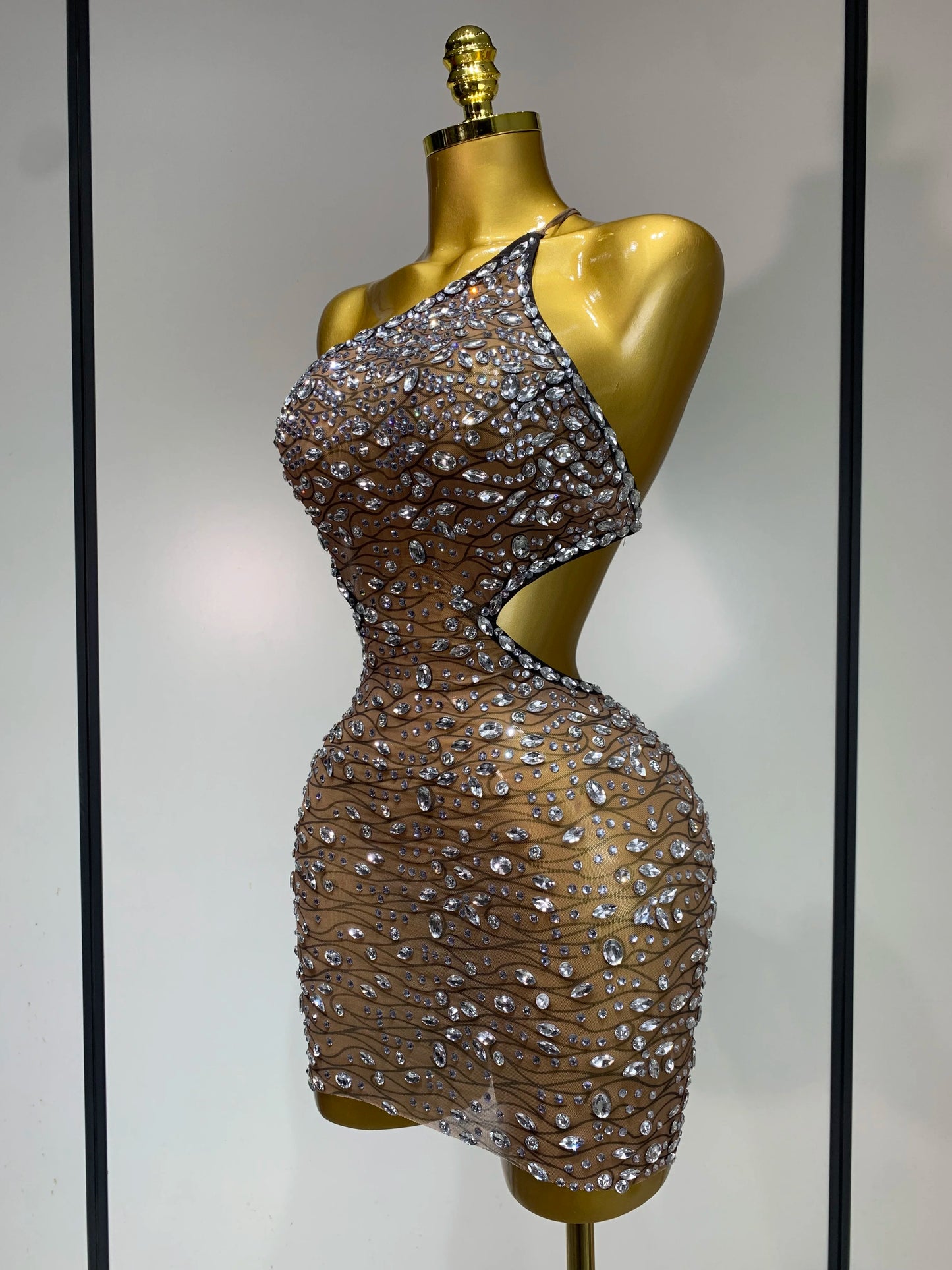 Sexy Backless Hollow Out Diamond Evening Prom Gown Birthday Luxury Celebrate Stage Nightclub Outfit