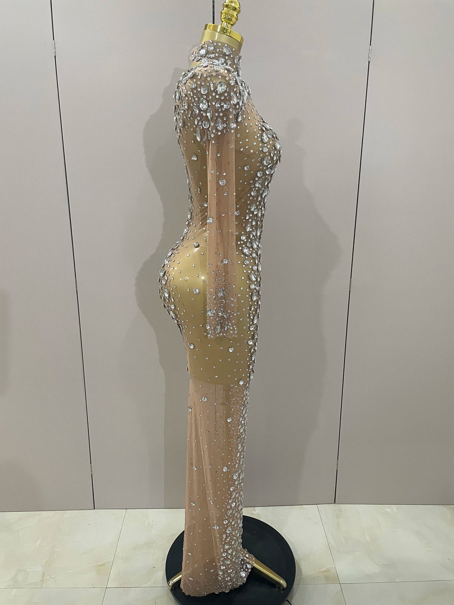 ✨Luxury Royal Silver Crystal Mesh Gown – Luxury Rhinestone Edition