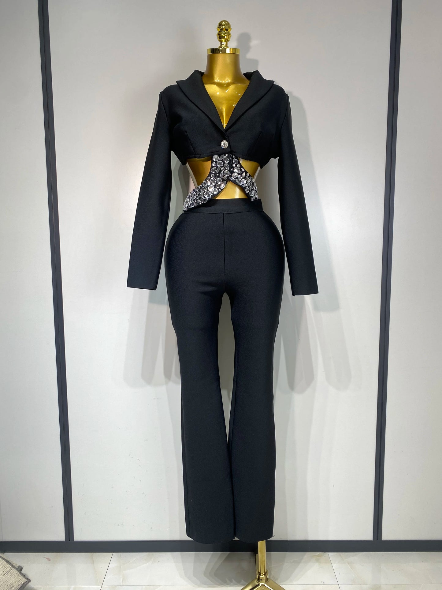 ✨ Luxury Long Sleeve Two Piece Bodycon Pants Set with Beading