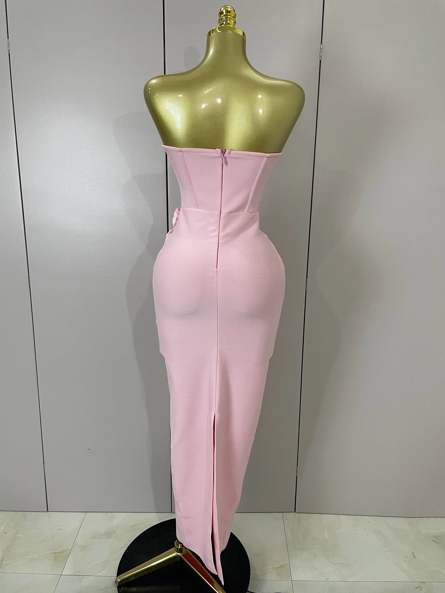 Strapless 3D Flower Bandage Maxi Dress – Elegant Evening Gown