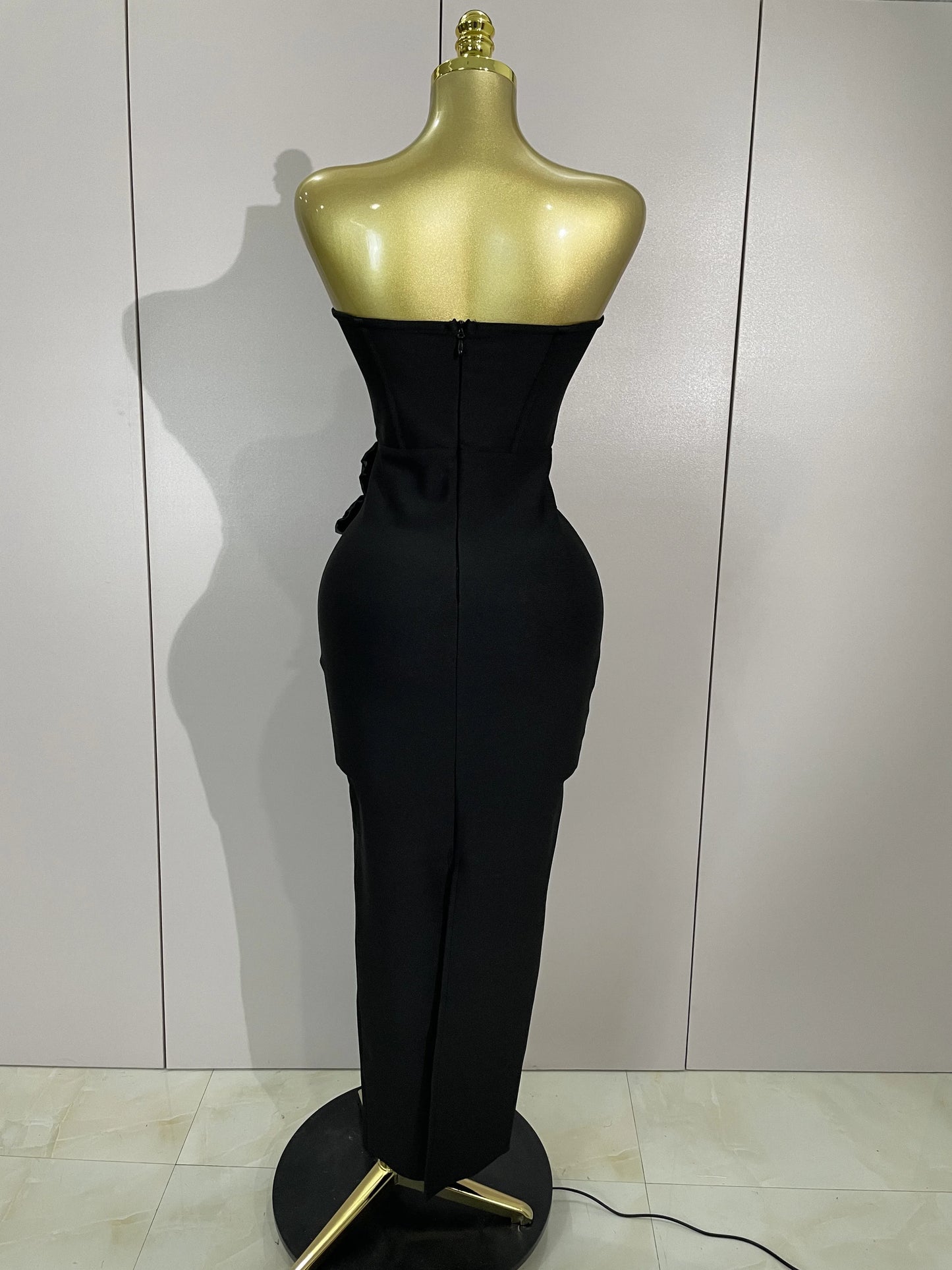 Strapless 3D Flower Bandage Maxi Dress – Elegant Evening Gown