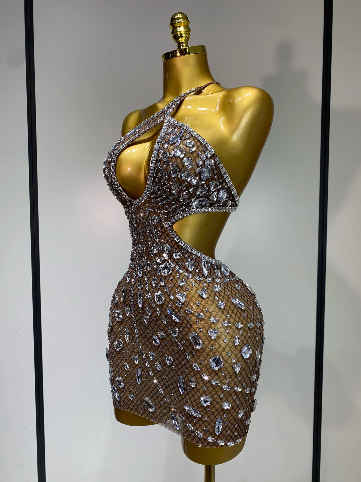 Sexy Backless Hollow Out Diamond Evening Prom Gown Birthday Luxury Celebrate Stage Nightclub Outfit