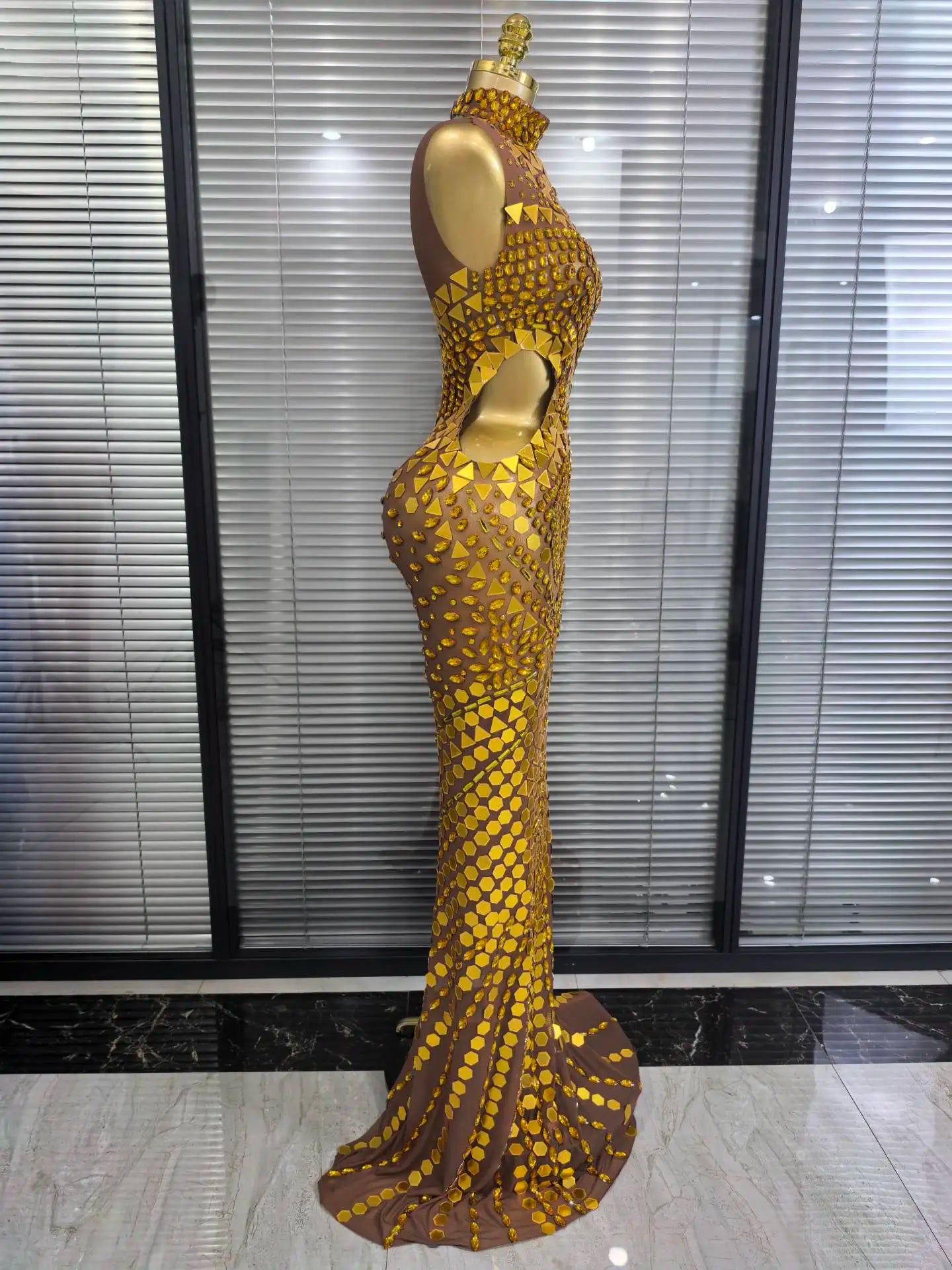 ✨Luxury Shiny Mirror Rhinestones Hollowed-out Long Dress