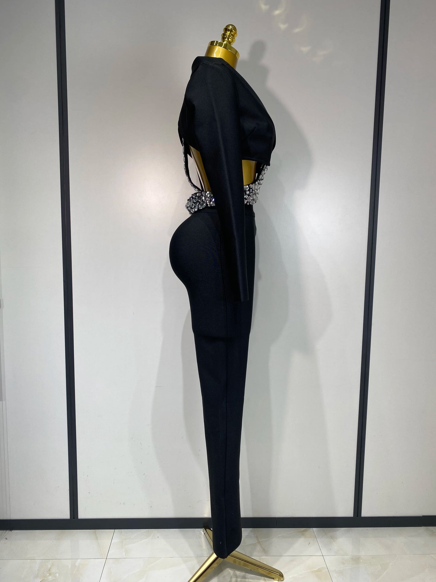 ✨ Luxury Long Sleeve Two Piece Bodycon Pants Set with Beading