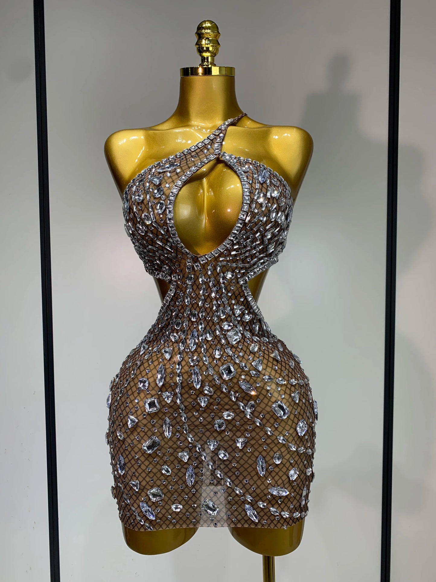 Sexy Backless Hollow Out Diamond Evening Prom Gown Birthday Luxury Celebrate Stage Nightclub Outfit