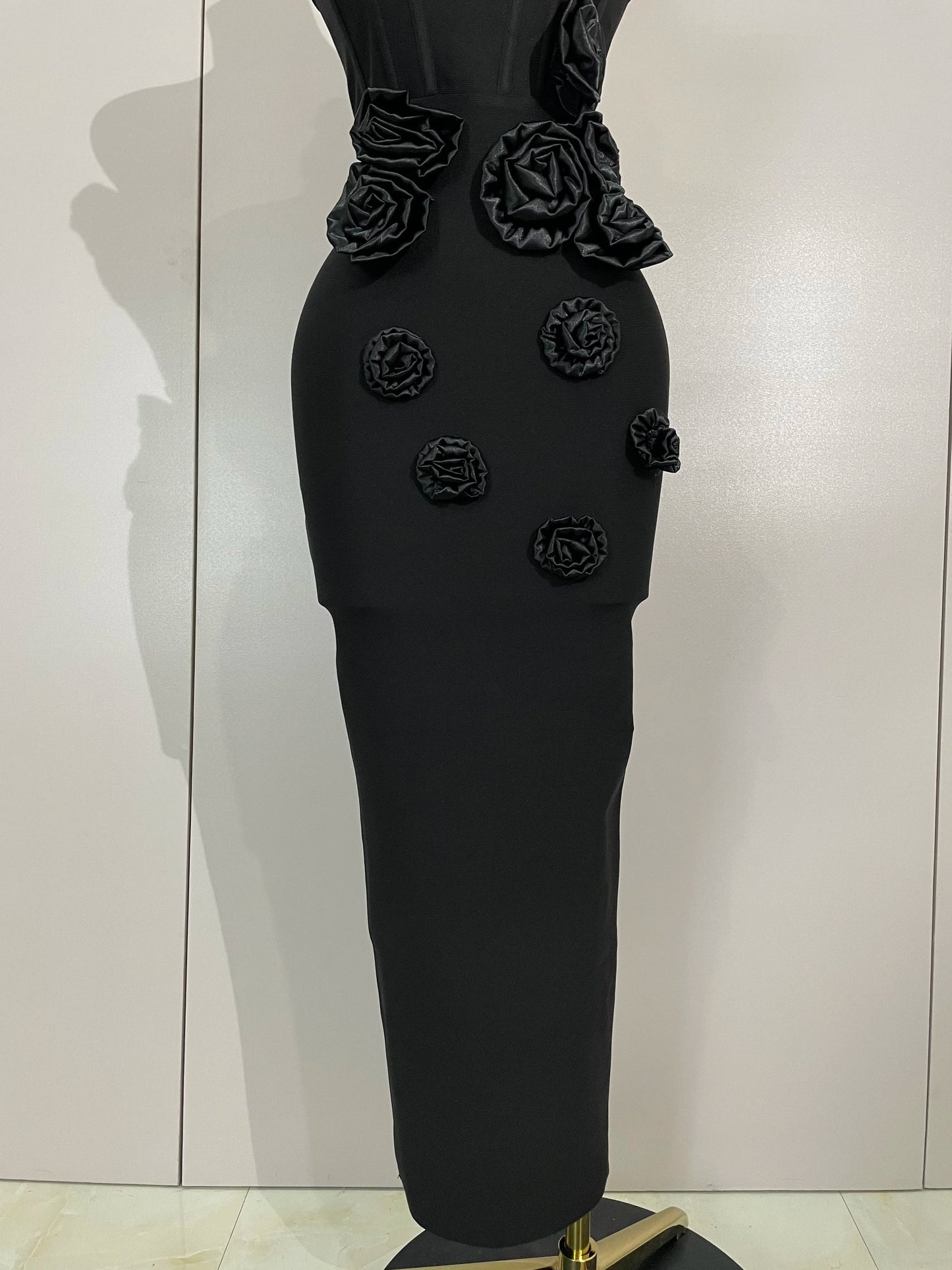 Strapless 3D Flower Bandage Maxi Dress – Elegant Evening Gown