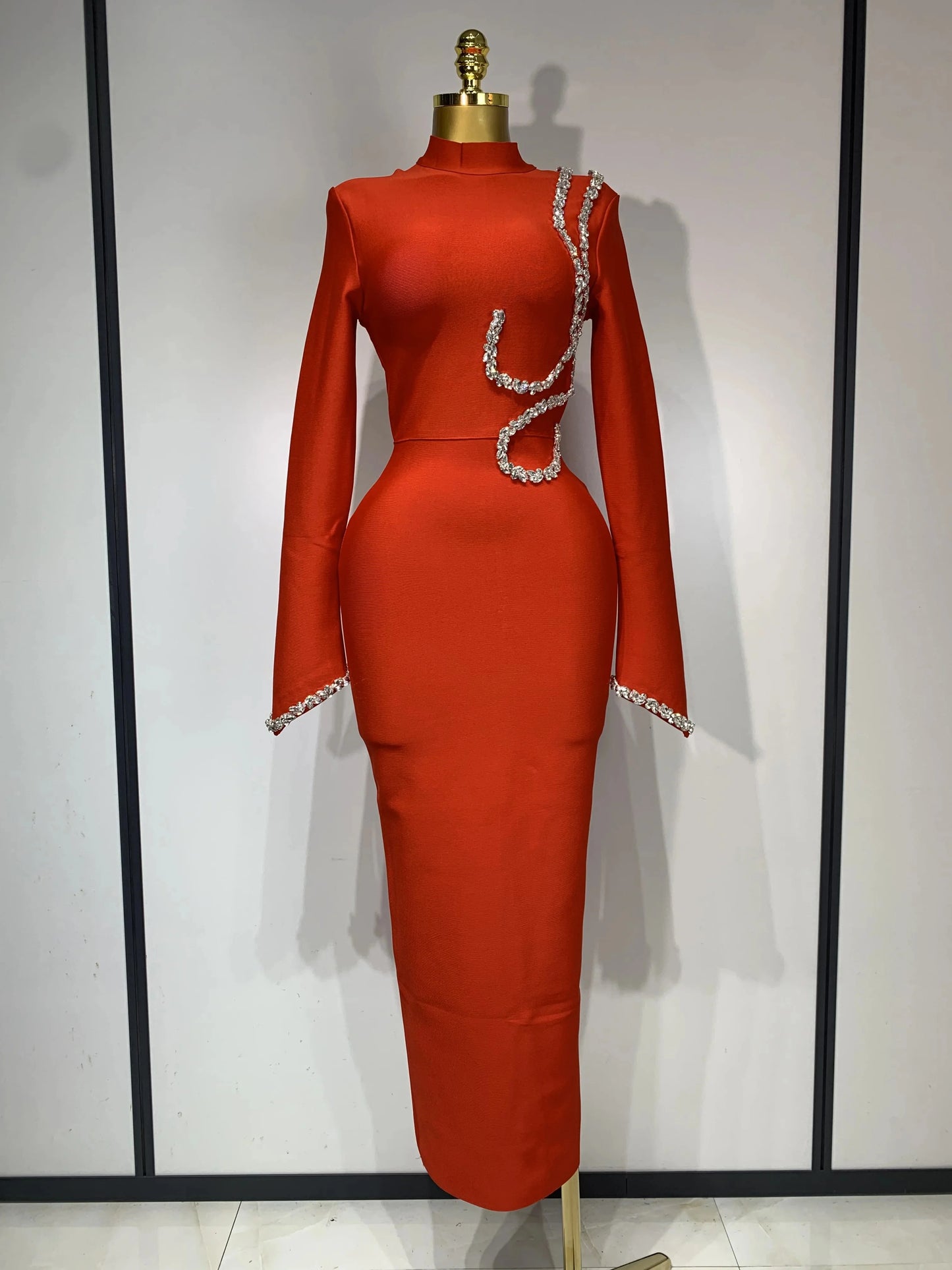 ✨Luxury Women Sexy Long Sleeve Diamonds Maxi Long Bodycon