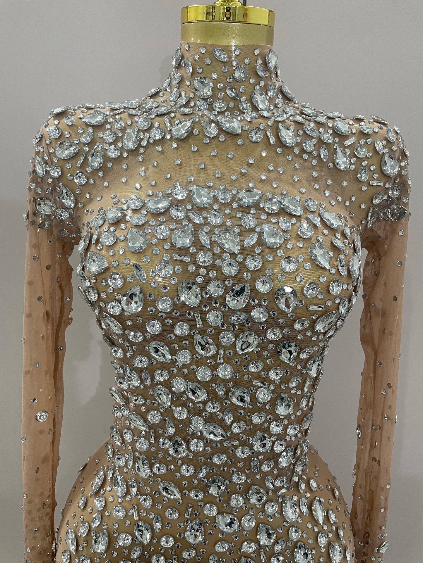 ✨Luxury Royal Silver Crystal Mesh Gown – Luxury Rhinestone Edition