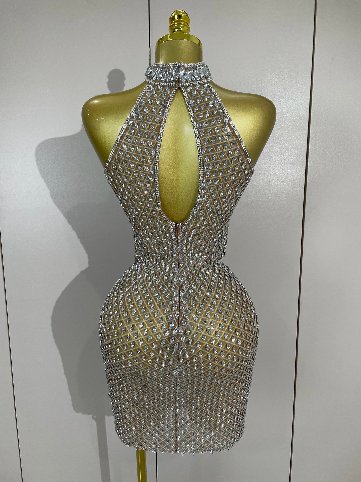 Luxurious Full Rhinestones Mesh Transparent Short