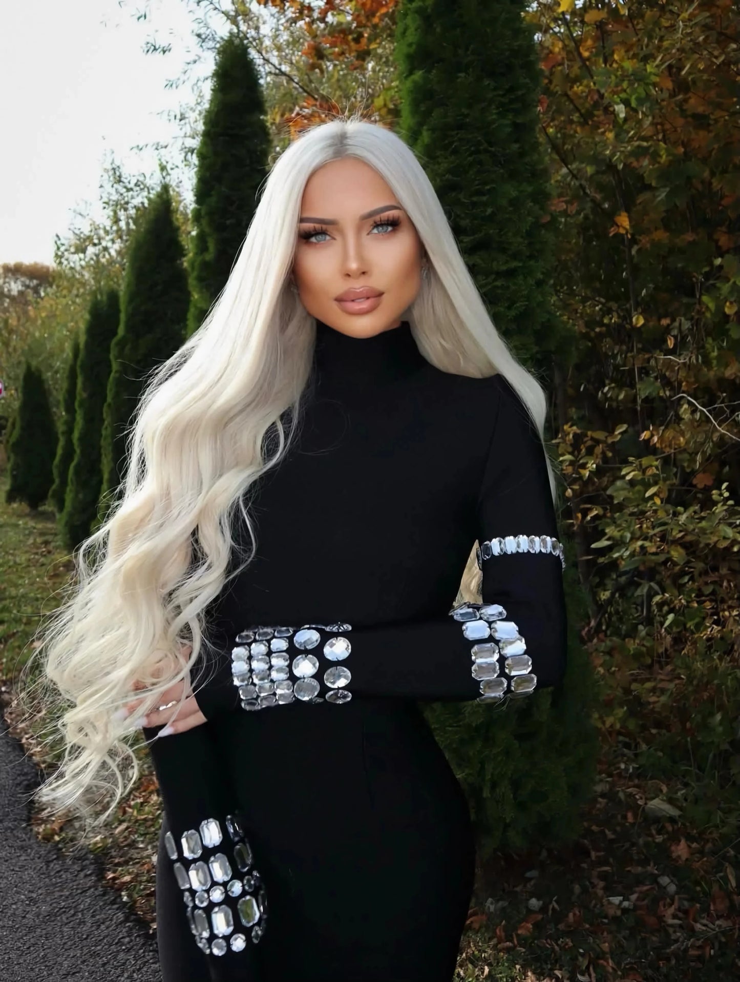 Luxury Party Dresses for Women, Long Sleeve, Crystal Embellished Beading Bandage Mini Prom, Birthday Black