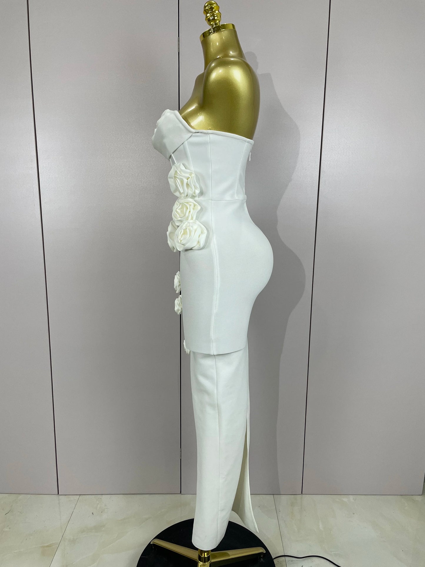Strapless 3D Flower Bandage Maxi Dress – Elegant Evening Gown
