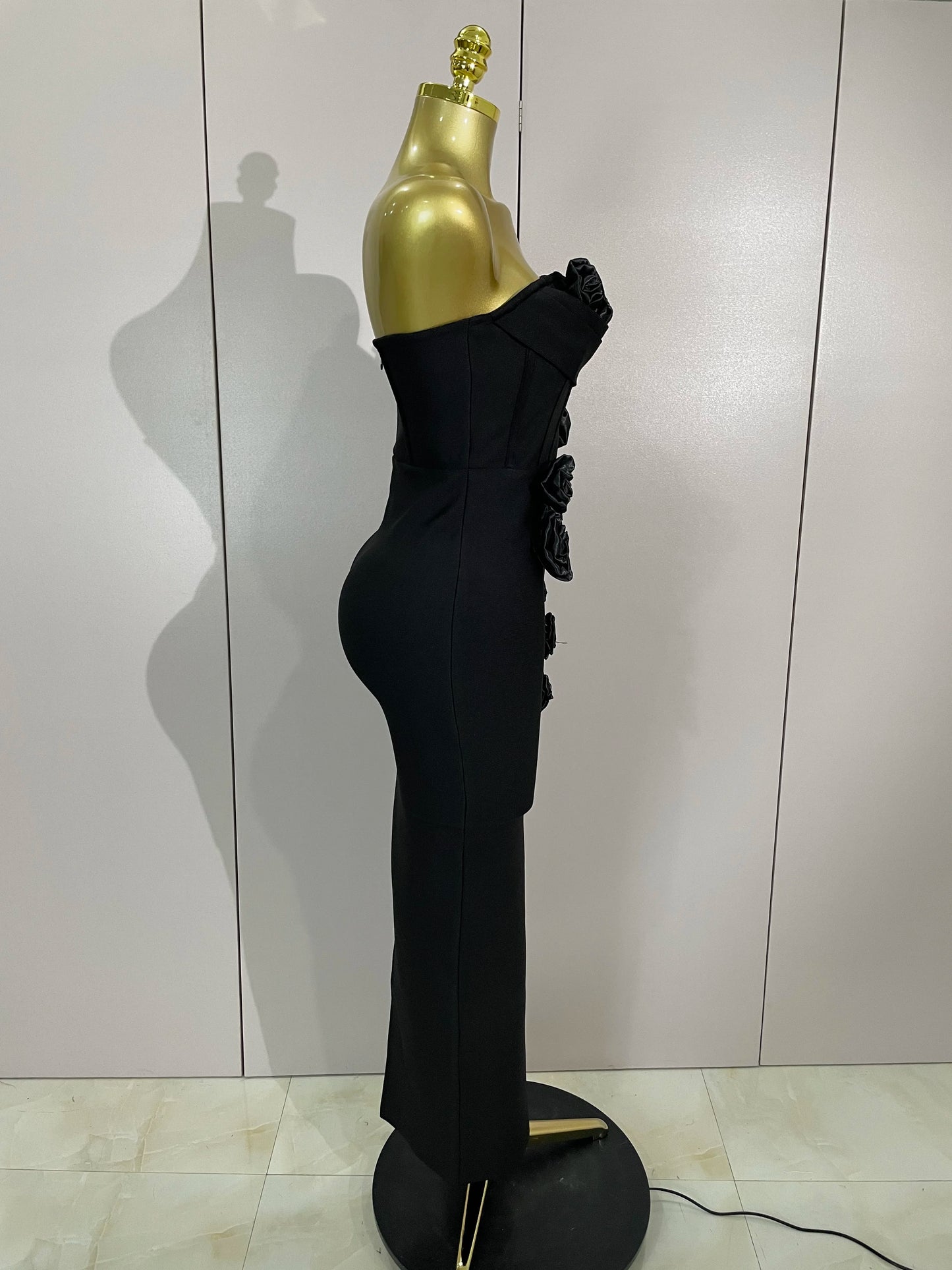 Strapless 3D Flower Bandage Maxi Dress – Elegant Evening Gown