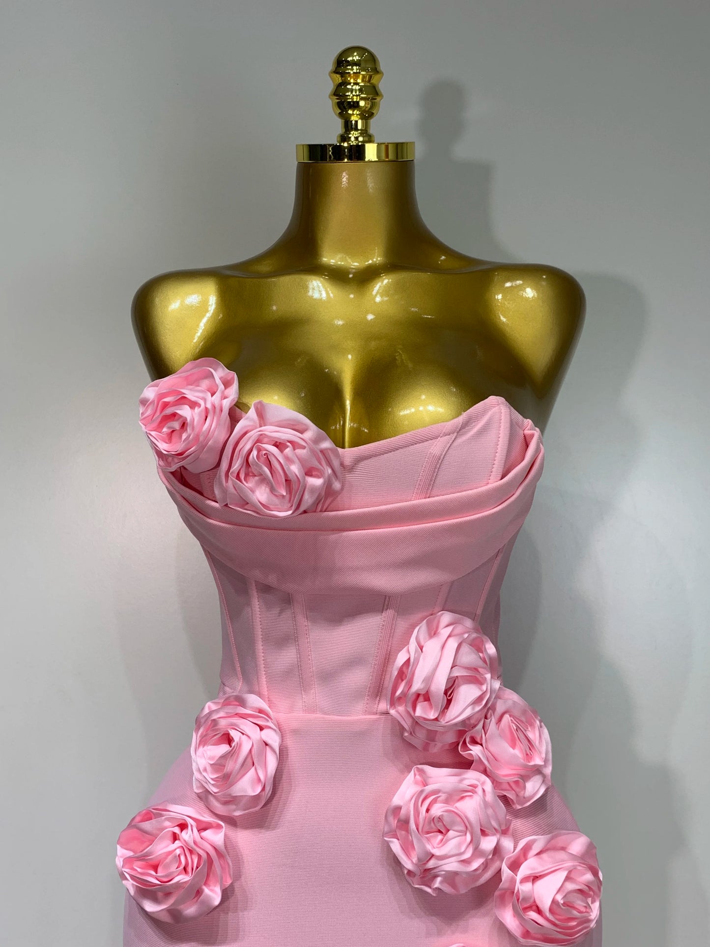 Strapless 3D Flower Bandage Maxi Dress Elegant Evening Gown with Detailed Floral Embellishments for Special Occasions