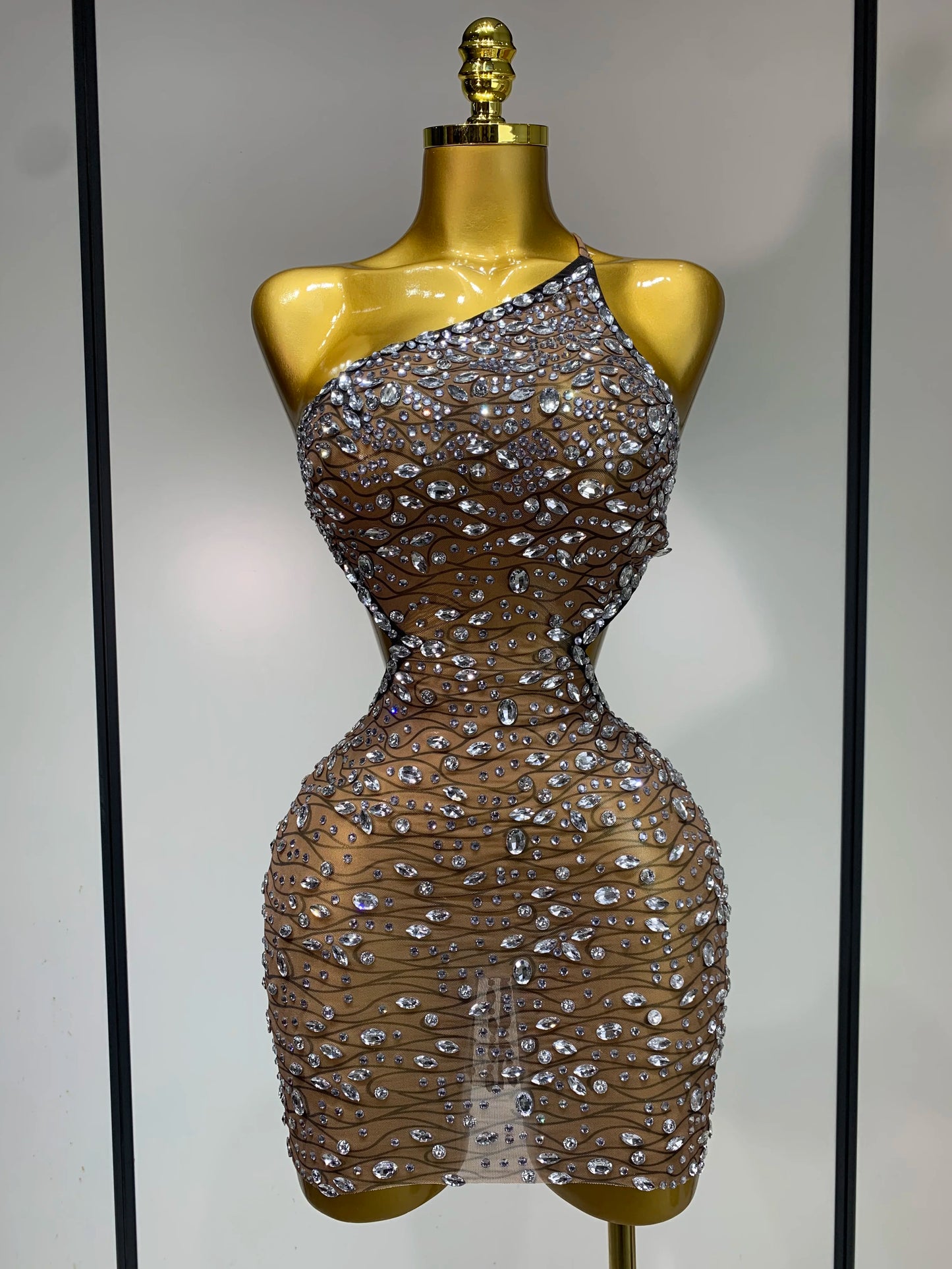 Sexy Backless Hollow Out Diamond Evening Prom Gown Birthday Luxury Celebrate Stage Nightclub Outfit