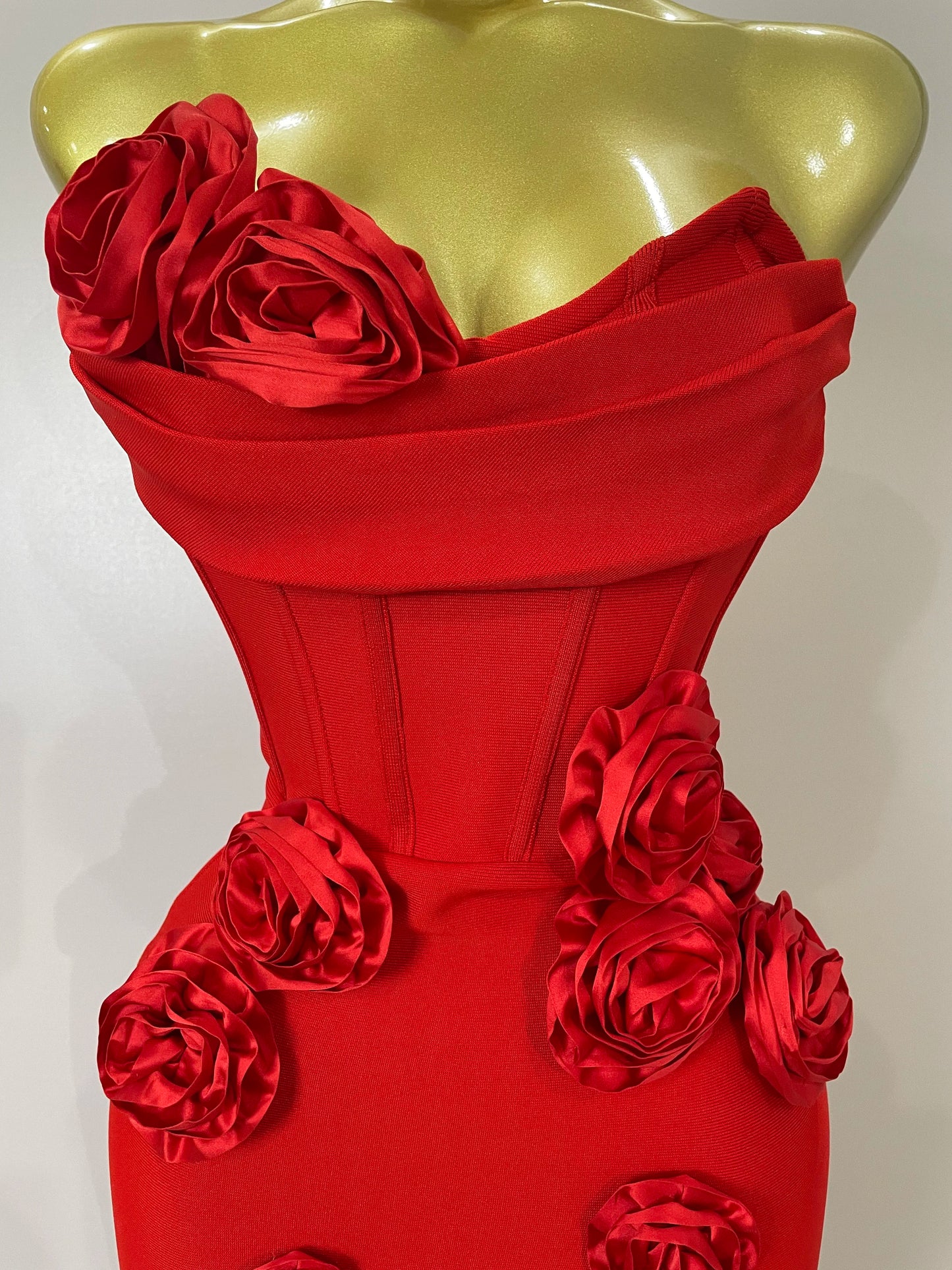 Strapless 3D Flower Bandage Maxi Dress – Elegant Evening Gown