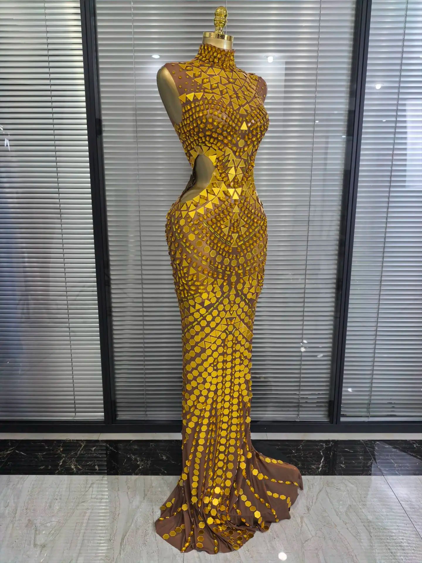 ✨Luxury Shiny Mirror Rhinestones Hollowed-out Long Dress